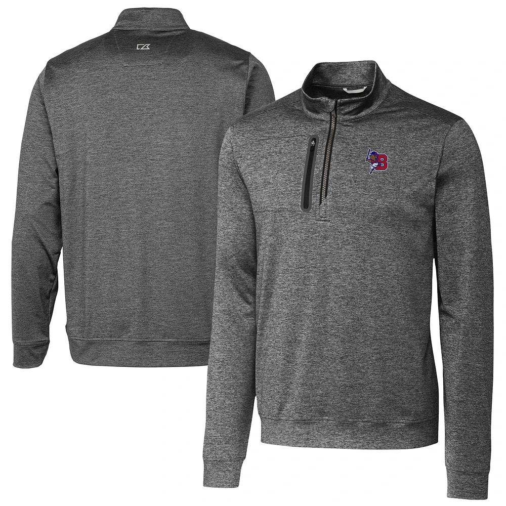 Men's Cutter & Buck Gray Buffalo Bisons Big Tall Stealth Heathered Quarter-Zip Pullover Top