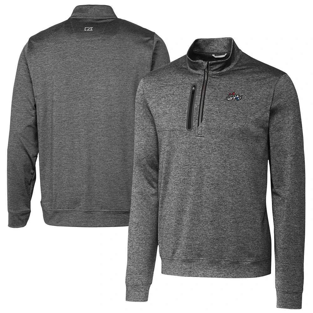 Men's Cutter & Buck Gray Rocket City Trash Pandas Big Tall Stealth Heathered Quarter-Zip Pullover Top