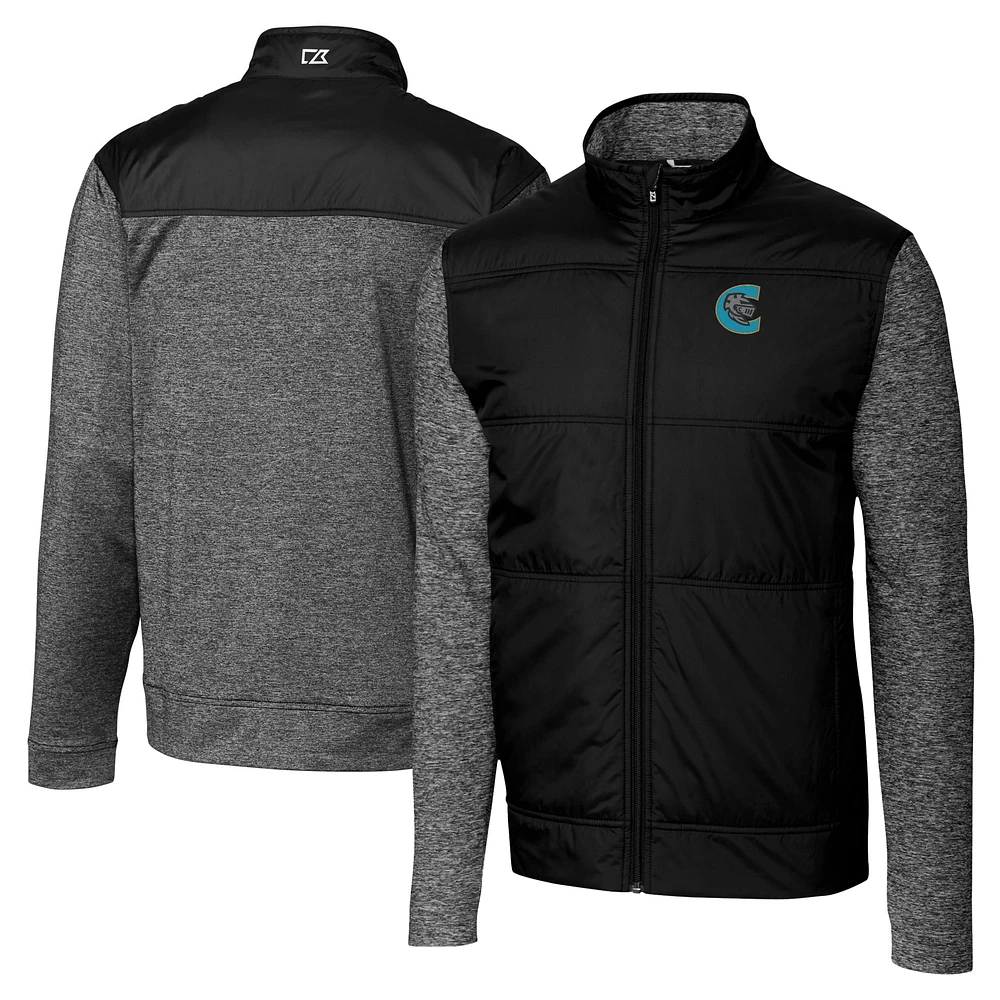 Men's Cutter & Buck Black Charlotte Knights Big Tall Stealth Hybrid Quilted Full-Zip Windbreaker Jacket