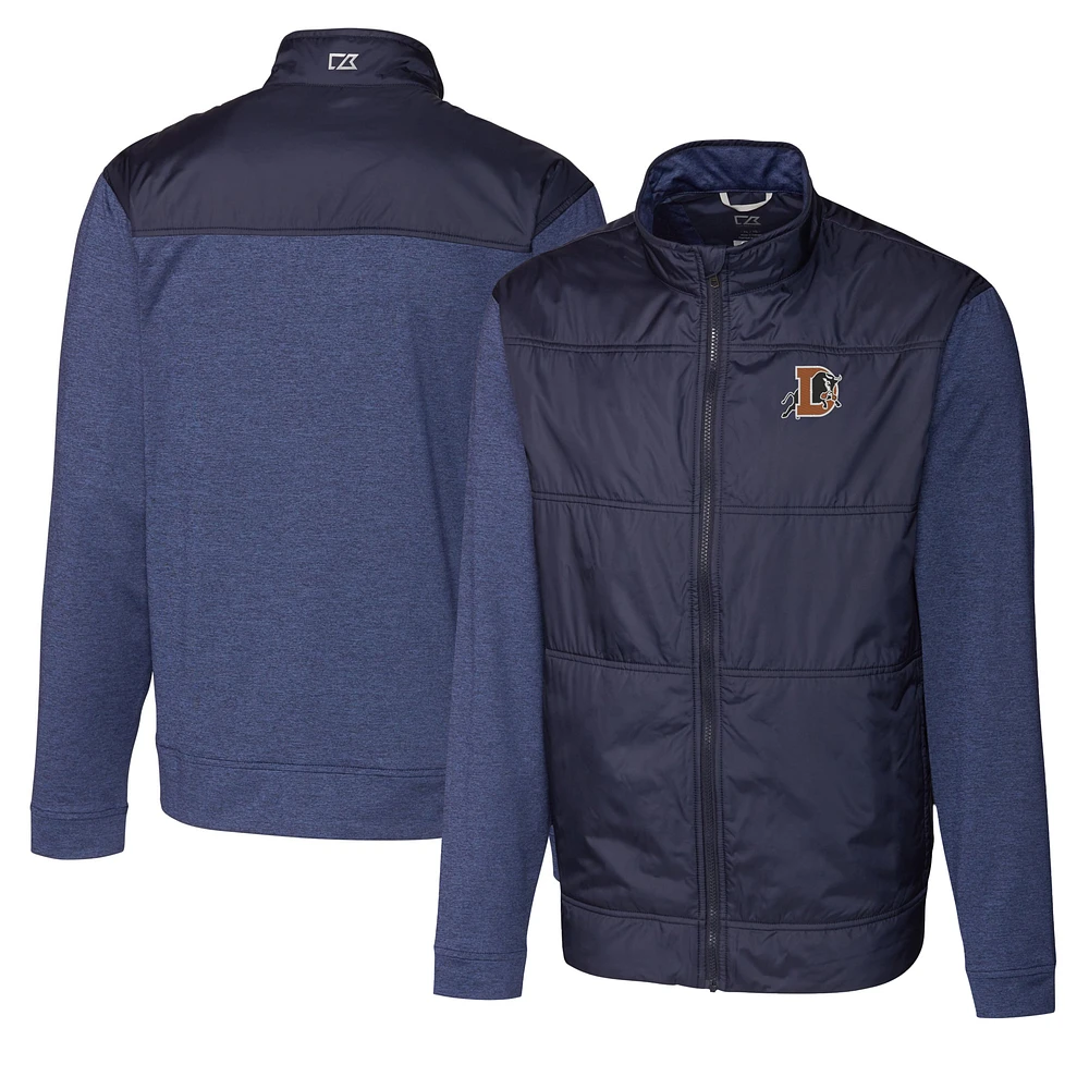 Men's Cutter & Buck Navy Durham Bulls Big Tall Stealth Hybrid Quilted Full-Zip Windbreaker Jacket