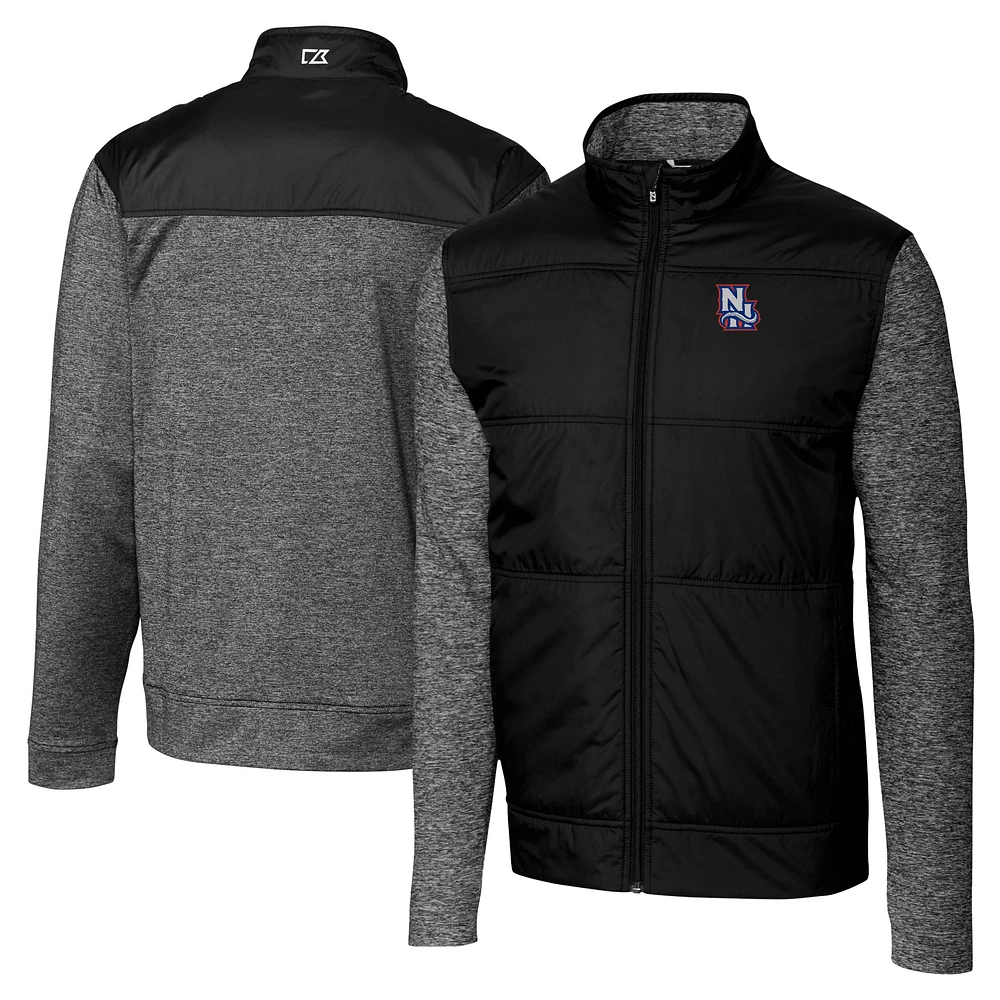 Men's Cutter & Buck Black New Hampshire Fisher Cats Big Tall Stealth Hybrid Quilted Full-Zip Windbreaker Jacket