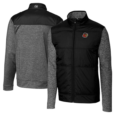 Men's Cutter & Buck Black Rochester Red Wings Big Tall Stealth Hybrid Quilted Full-Zip Windbreaker Jacket