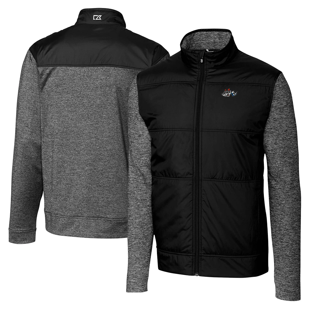 Men's Cutter & Buck Black Rocket City Trash Pandas Big Tall Stealth Hybrid Quilted Full-Zip Windbreaker Jacket