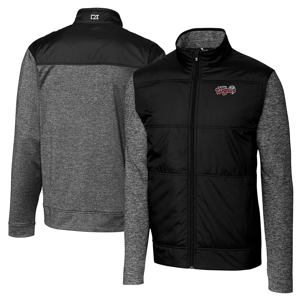 Men's Cutter & Buck Black Lansing Lugnuts Big Tall Stealth Hybrid Quilted Full-Zip Windbreaker Jacket