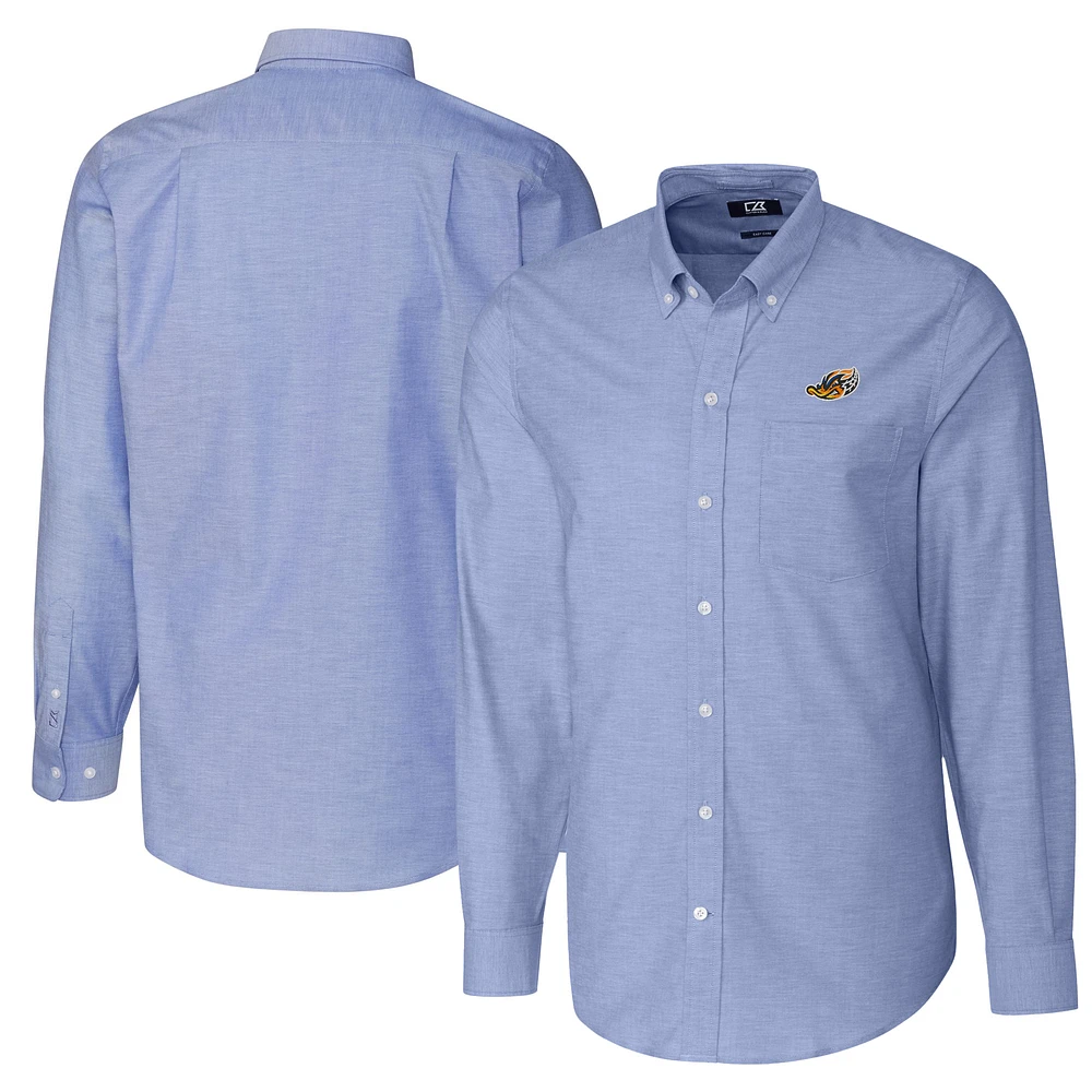 Men's Cutter & Buck Blue Akron RubberDucks Big Tall Oxford Stretch Long Sleeve Button-Down Dress Shirt