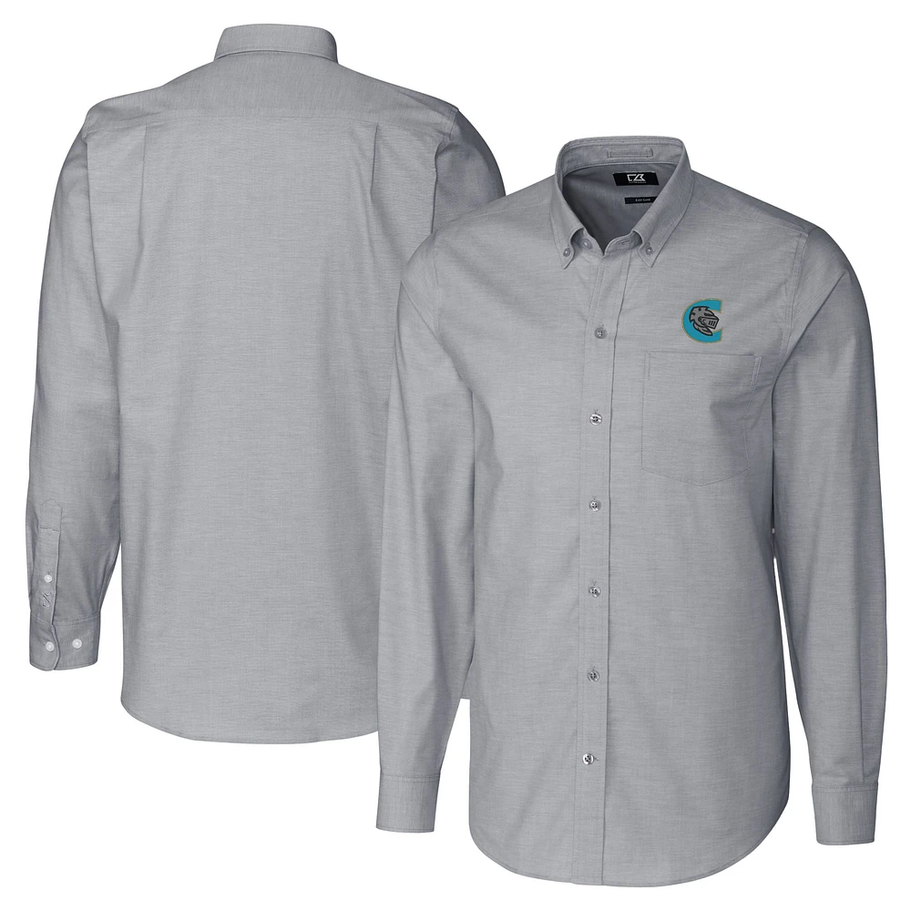 Men's Cutter & Buck Charcoal Charlotte Knights Big Tall Oxford Stretch Long Sleeve Button-Down Dress Shirt