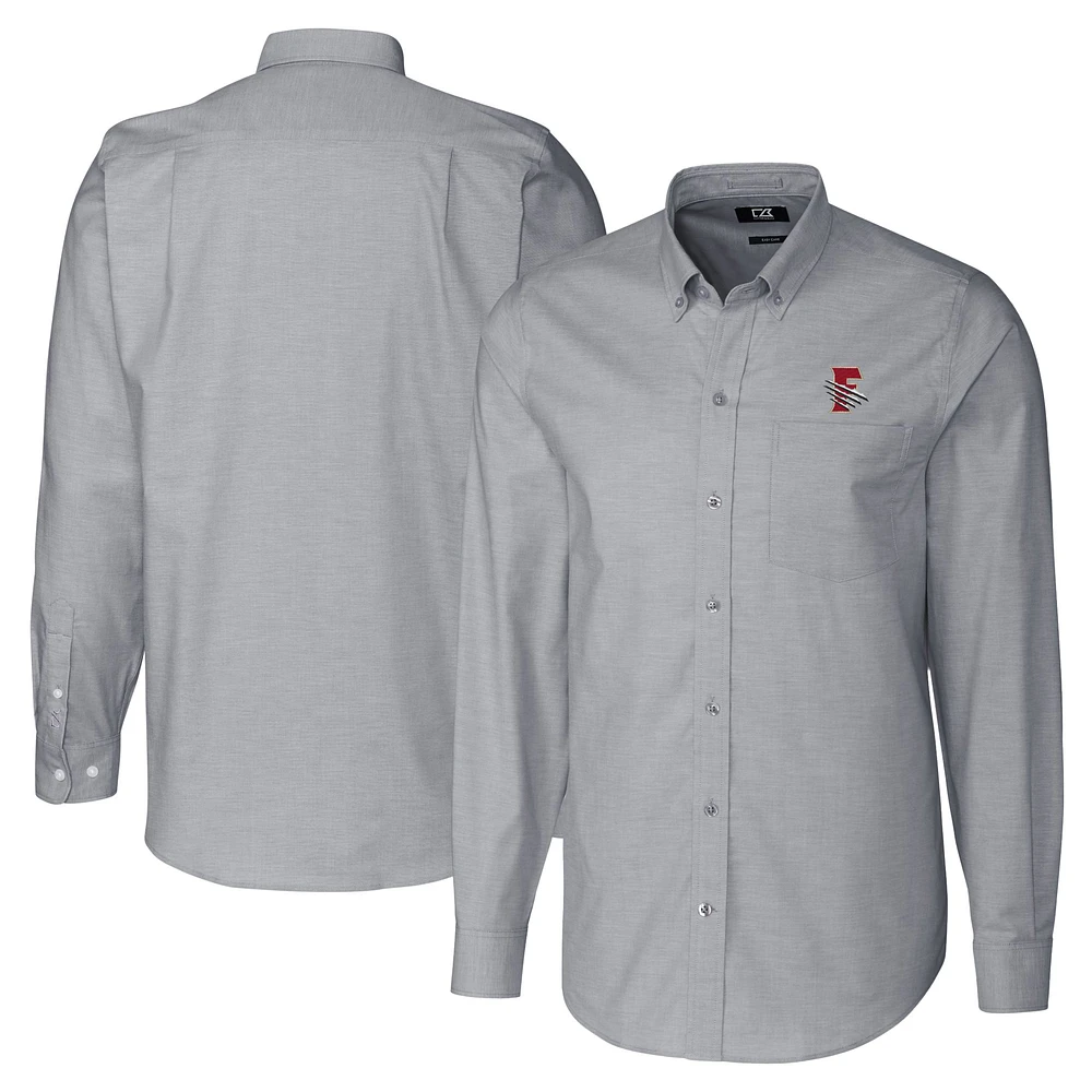 Men's Cutter & Buck Charcoal Fresno Grizzlies Big Tall Oxford Stretch Long Sleeve Button-Down Dress Shirt