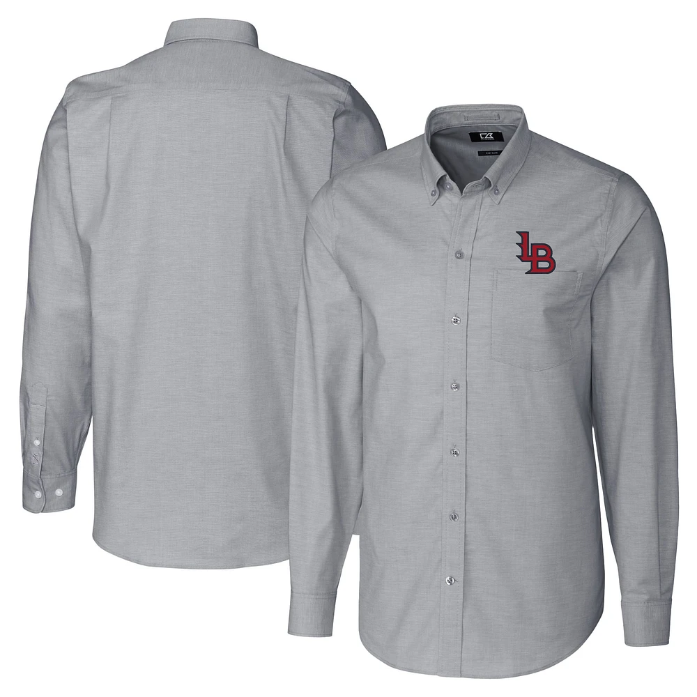 Men's Cutter & Buck Charcoal Louisville Bats Big Tall Oxford Stretch Long Sleeve Button-Down Dress Shirt