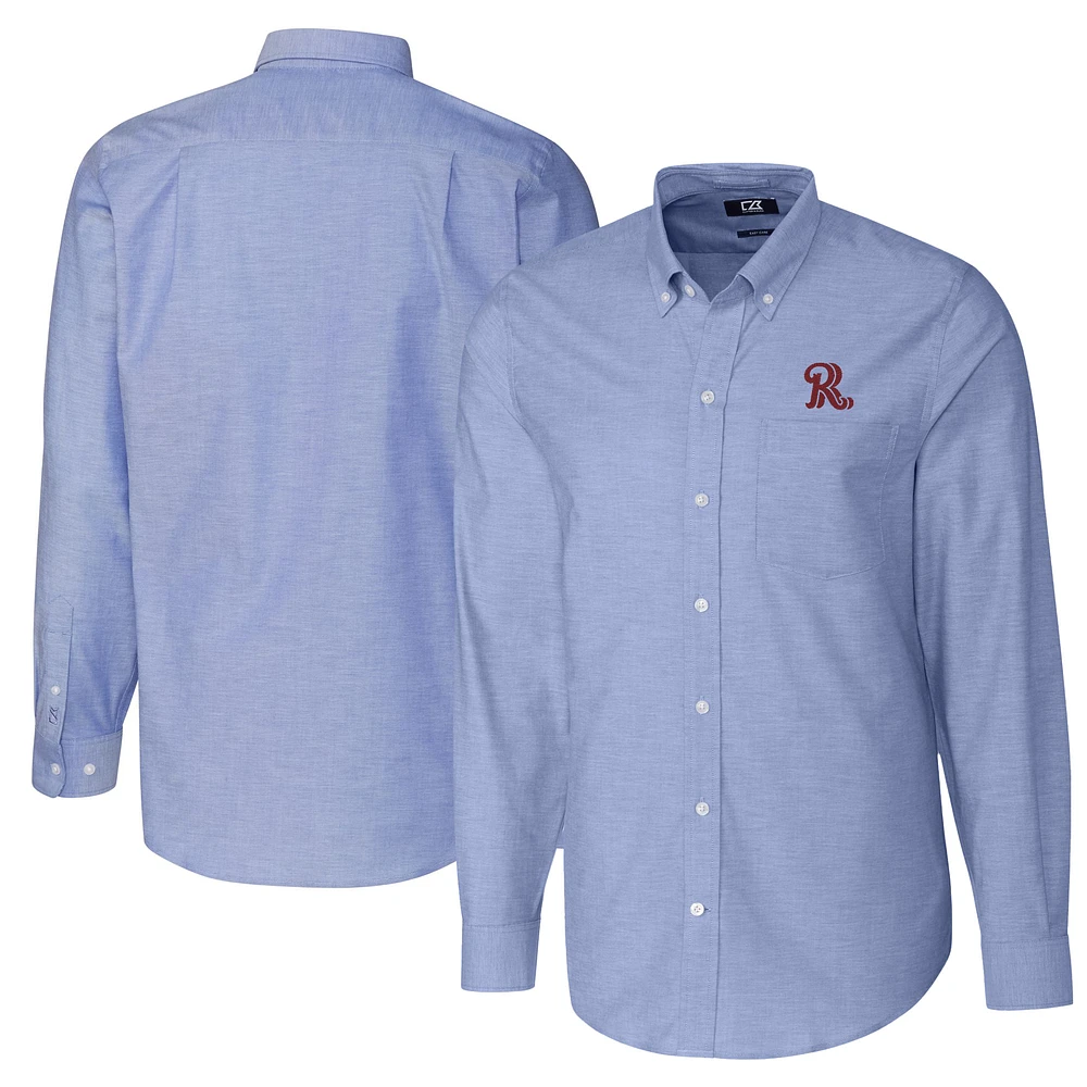 Men's Cutter & Buck Blue Frisco RoughRiders Big Tall Oxford Stretch Long Sleeve Button-Down Dress Shirt