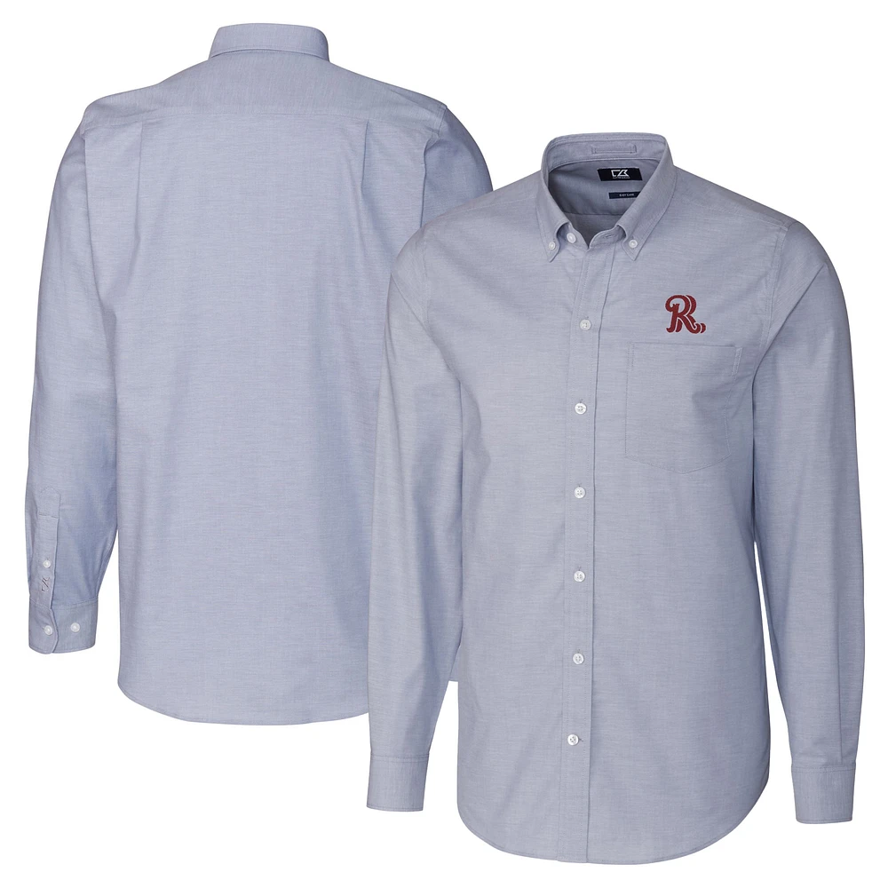 Men's Cutter & Buck Light Blue Frisco RoughRiders Big Tall Oxford Stretch Long Sleeve Button-Down Dress Shirt