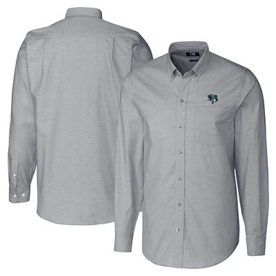 Men's Cutter & Buck Charcoal Gwinnett Stripers Big Tall Oxford Stretch Long Sleeve Button-Down Dress Shirt