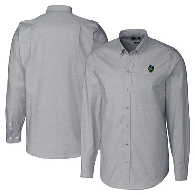 Men's Cutter & Buck Charcoal Hillsboro Hops Big Tall Oxford Stretch Long Sleeve Button-Down Dress Shirt