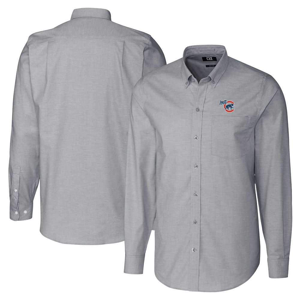 Men's Cutter & Buck Charcoal Iowa Cubs Big Tall Oxford Stretch Long Sleeve Button-Down Dress Shirt