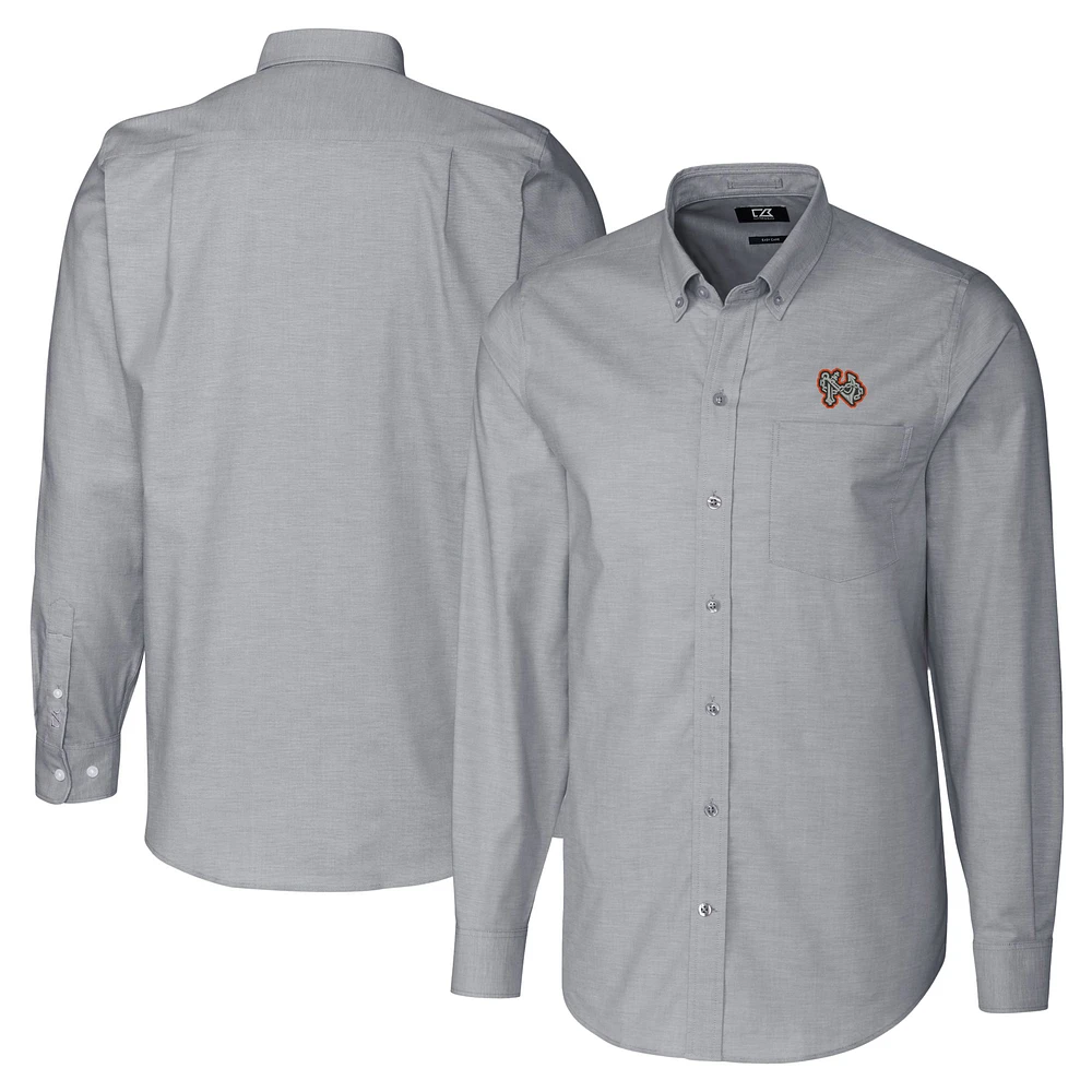 Men's Cutter & Buck Charcoal Norfolk Tides Big Tall Oxford Stretch Long Sleeve Button-Down Dress Shirt