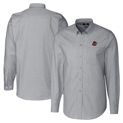 Men's Cutter & Buck Charcoal Rochester Red Wings Big Tall Oxford Stretch Long Sleeve Button-Down Dress Shirt