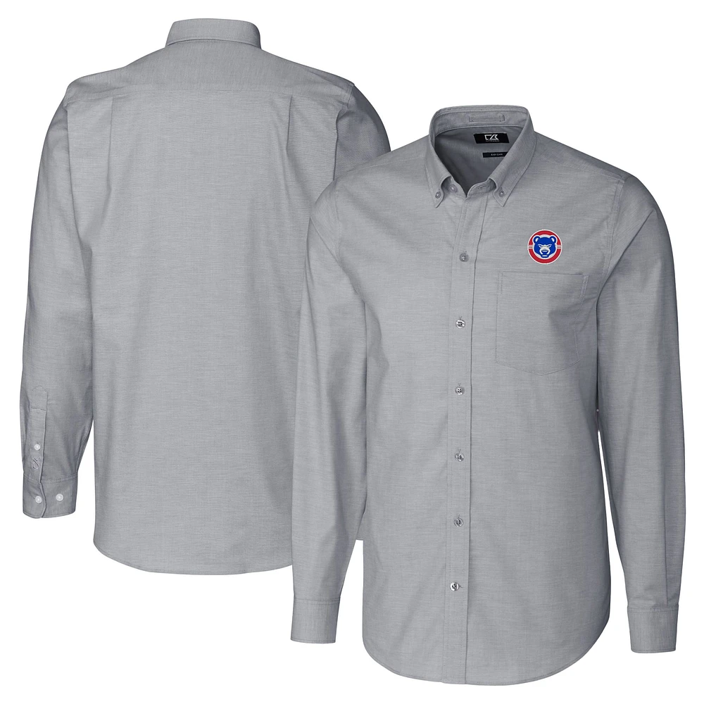 Men's Cutter & Buck Charcoal South Bend Cubs Big Tall Oxford Stretch Long Sleeve Button-Down Dress Shirt