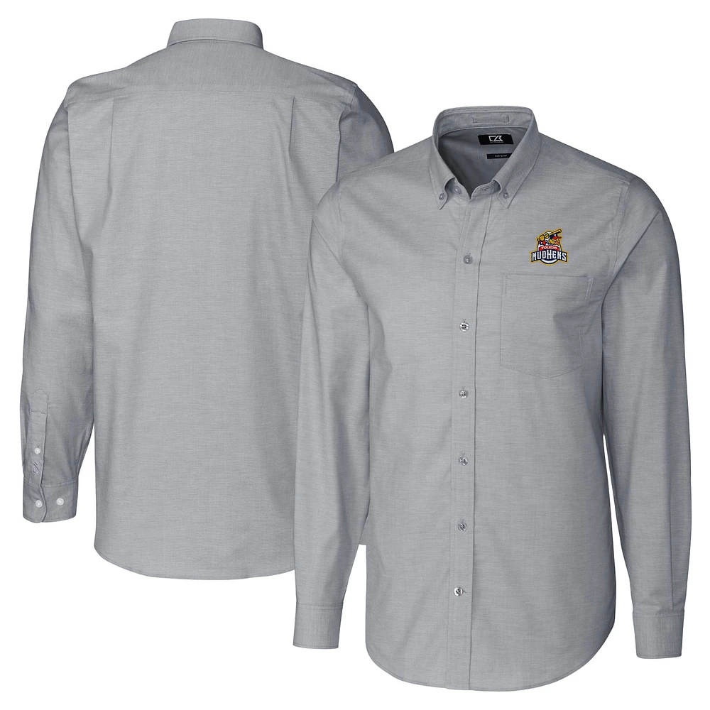 Men's Cutter & Buck Charcoal Toledo Mud Hens Big Tall Oxford Stretch Long Sleeve Button-Down Dress Shirt