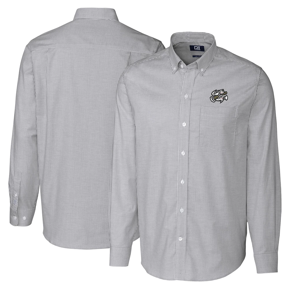 Men's Cutter & Buck Charcoal Omaha Storm Chasers Big Tall Oxford Stretch Stripe Long Sleeve Button-Down Dress Shirt