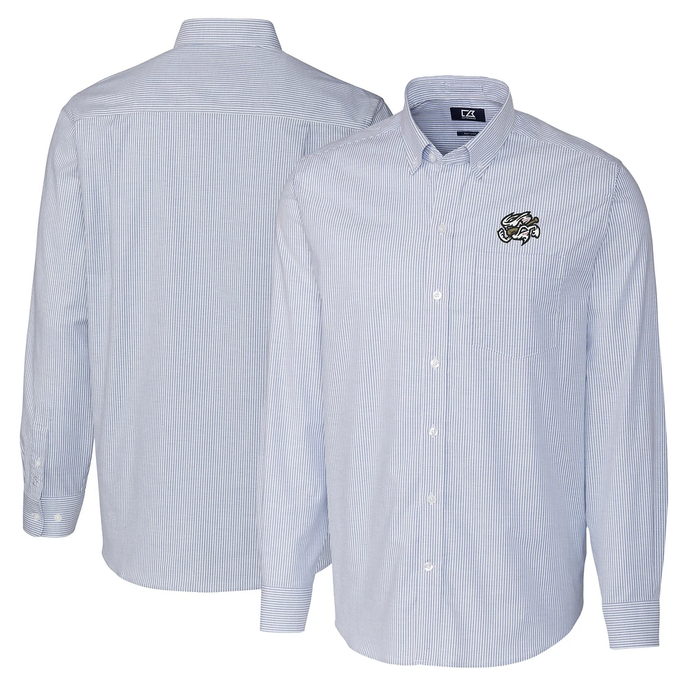 Men's Cutter & Buck Blue Omaha Storm Chasers Big Tall Oxford Stretch Stripe Long Sleeve Button-Down Dress Shirt