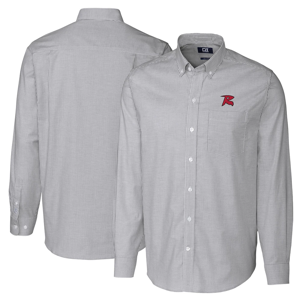 Men's Cutter & Buck Charcoal Richmond Flying Squirrels Big Tall Oxford Stretch Stripe Long Sleeve Button-Down Dress Shirt