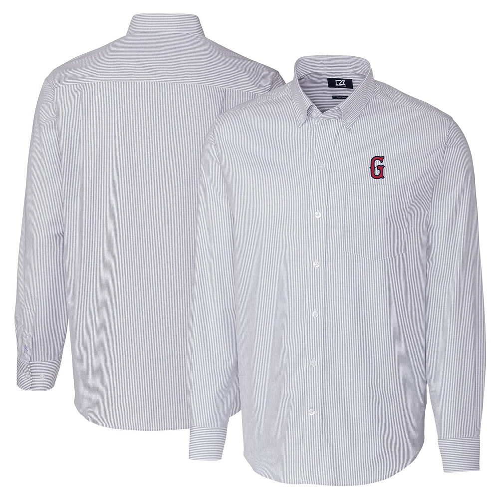 Men's Cutter & Buck Light Blue Greenville Drive Big Tall Oxford Stretch Stripe Long Sleeve Button-Down Dress Shirt