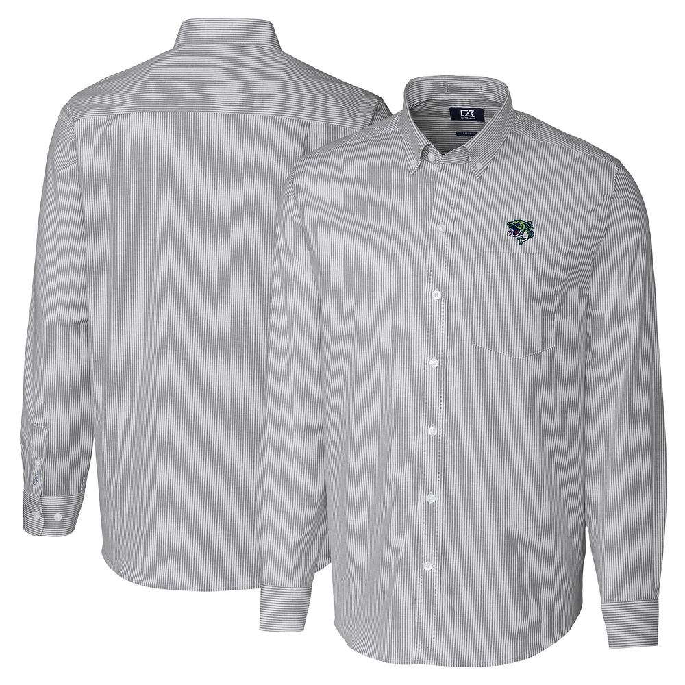 Men's Cutter & Buck Charcoal Gwinnett Stripers Big Tall Oxford Stretch Stripe Long Sleeve Button-Down Dress Shirt