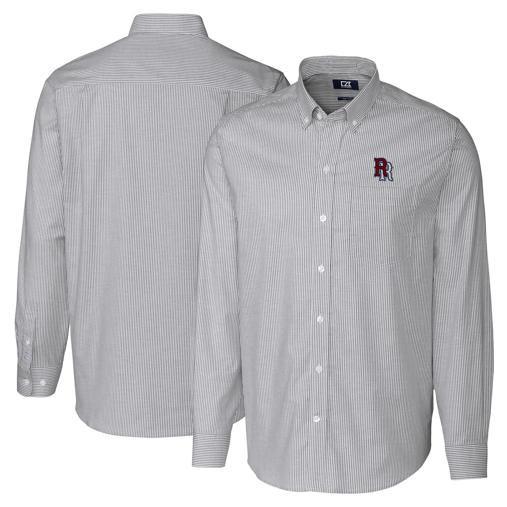 Men's Cutter & Buck Charcoal Round Rock Express Big Tall Oxford Stretch Stripe Long Sleeve Button-Down Dress Shirt