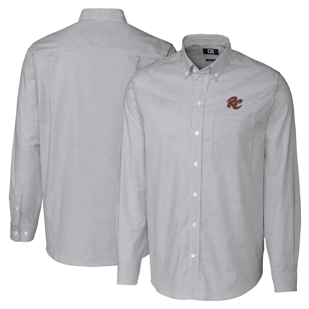 Men's Cutter & Buck Charcoal Sacramento River Cats Big Tall Oxford Stretch Stripe Long Sleeve Button-Down Dress Shirt