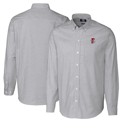 Men's Cutter & Buck Charcoal Fresno Grizzlies Big Tall Oxford Stretch Stripe Long Sleeve Button-Down Dress Shirt