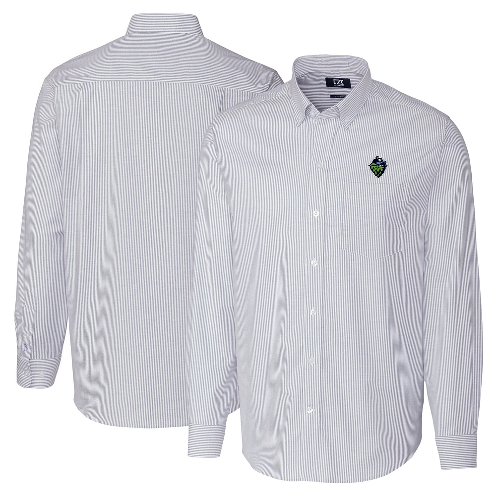 Men's Cutter & Buck Light Blue Hillsboro Hops Big Tall Oxford Stretch Stripe Long Sleeve Button-Down Dress Shirt