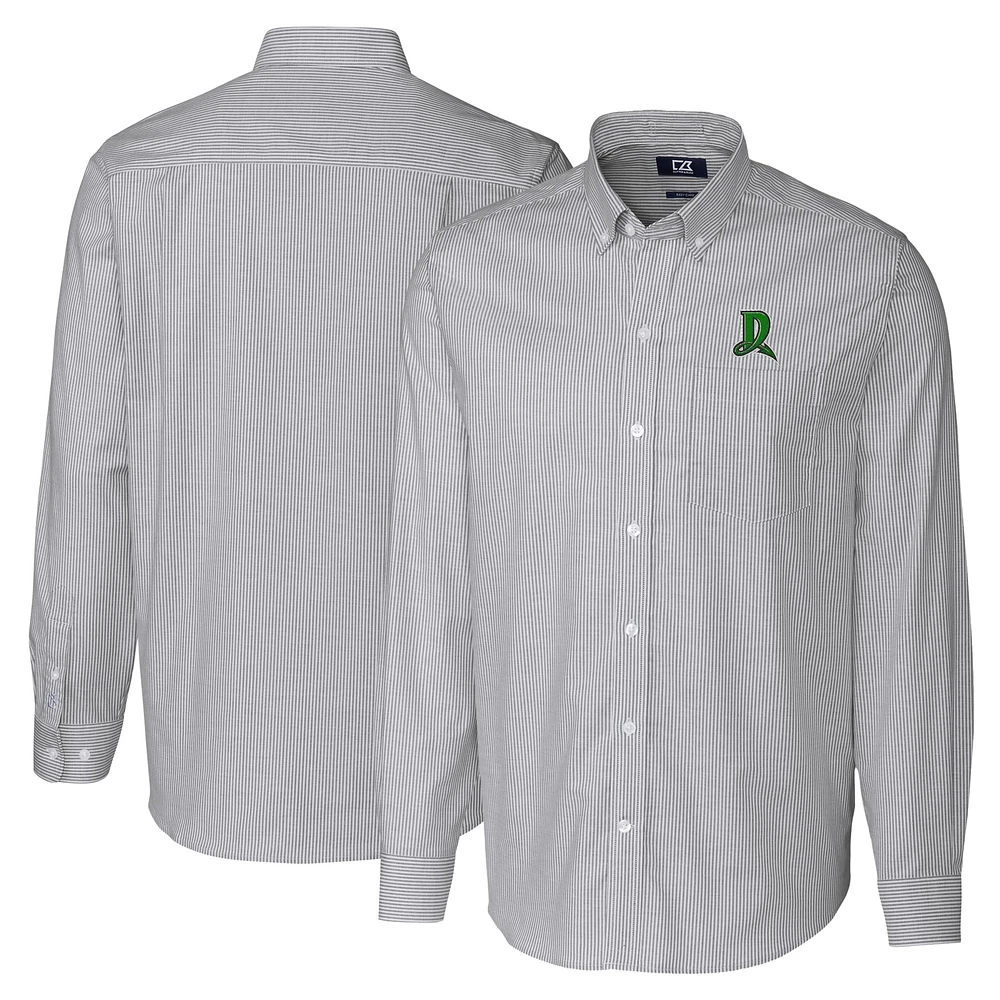 Men's Cutter & Buck Charcoal Dayton Dragons Big Tall Oxford Stretch Stripe Long Sleeve Button-Down Dress Shirt