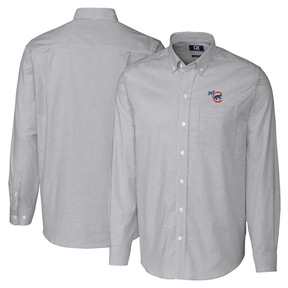 Men's Cutter & Buck Charcoal Iowa Cubs Big Tall Oxford Stretch Stripe Long Sleeve Button-Down Dress Shirt