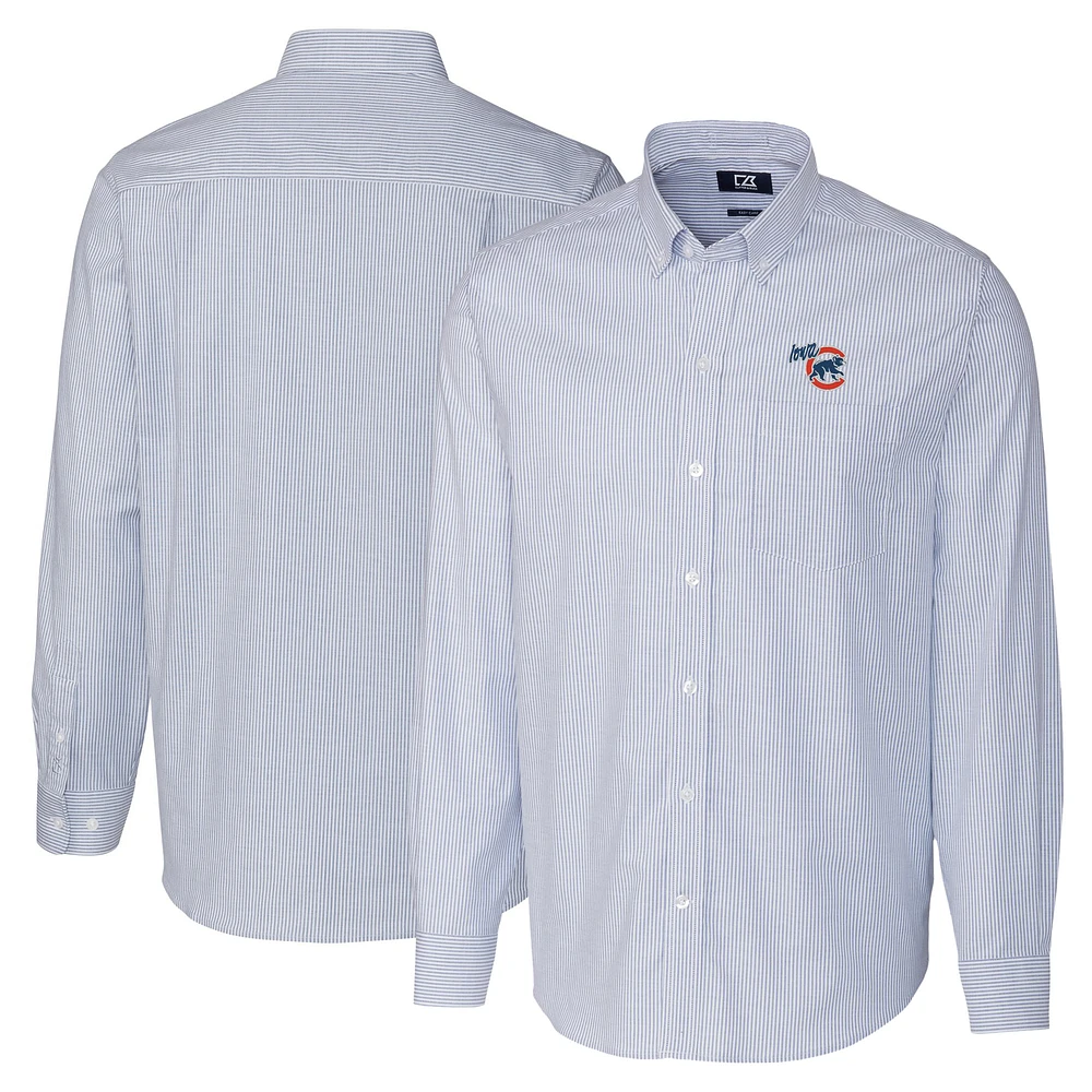 Men's Cutter & Buck Blue Iowa Cubs Big Tall Oxford Stretch Stripe Long Sleeve Button-Down Dress Shirt