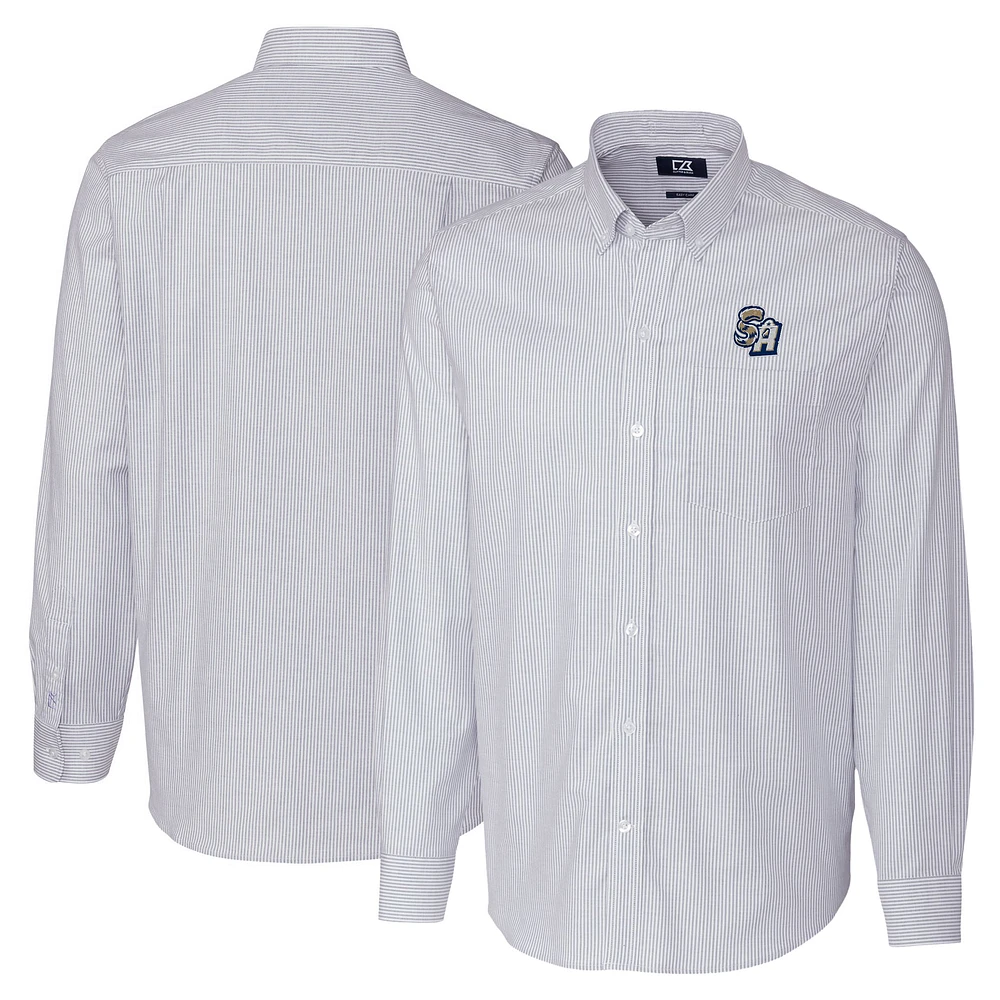 Men's Cutter & Buck Light Blue San Antonio Missions Big Tall Oxford Stretch Stripe Long Sleeve Button-Down Dress Shirt