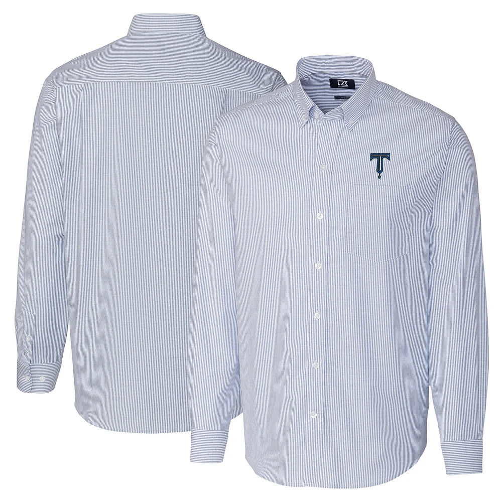 Men's Cutter & Buck Blue Tulsa Drillers Big Tall Oxford Stretch Stripe Long Sleeve Button-Down Dress Shirt