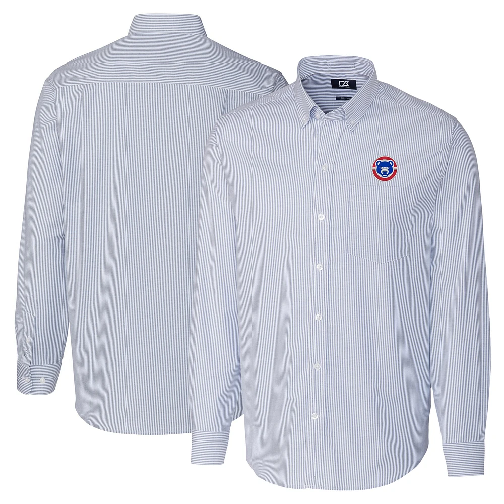 Men's Cutter & Buck Blue South Bend Cubs Big Tall Oxford Stretch Stripe Long Sleeve Button-Down Dress Shirt