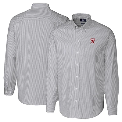 Men's Cutter & Buck Charcoal Tacoma Rainiers Big Tall Oxford Stretch Stripe Long Sleeve Button-Down Dress Shirt