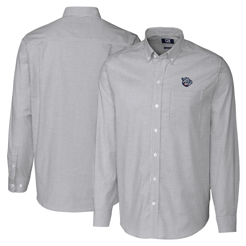Men's Cutter & Buck Charcoal Lehigh Valley IronPigs Big Tall Oxford Stretch Stripe Long Sleeve Button-Down Dress Shirt
