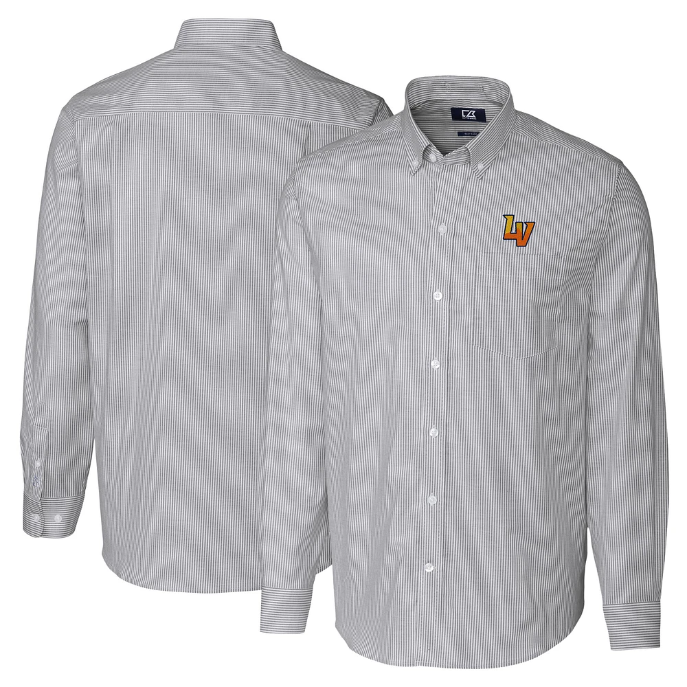 Men's Cutter & Buck Charcoal Las Vegas 51s Big Tall Oxford Stretch Stripe Long Sleeve Button-Down Dress Shirt