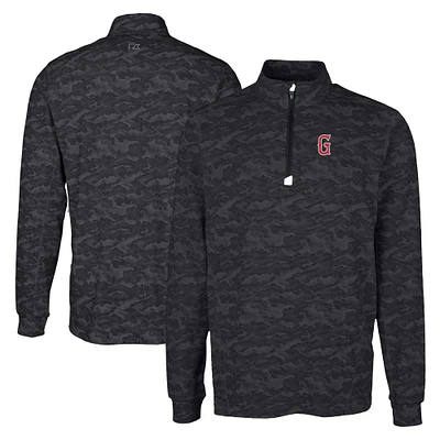 Men's Cutter & Buck Black Greenville Drive Big Tall Traverse Camo Print Stretch Quarter-Zip Pullover Top
