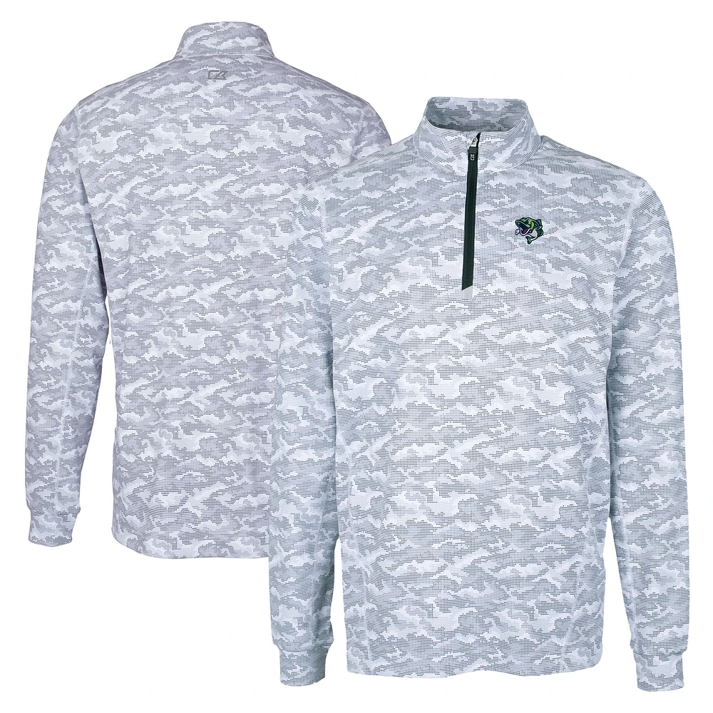 Men's Cutter & Buck Charcoal Gwinnett Stripers Big Tall Traverse Camo Print Stretch Quarter-Zip Pullover Top