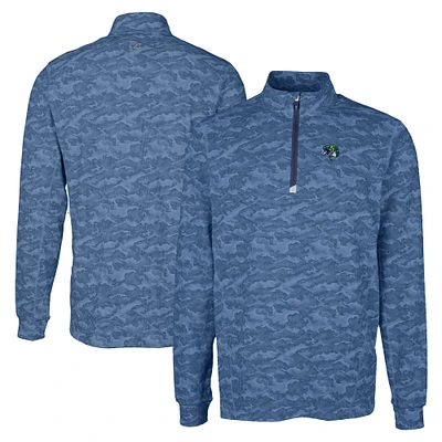 Men's Cutter & Buck Navy Gwinnett Stripers Big Tall Traverse Camo Print Stretch Quarter-Zip Pullover Top