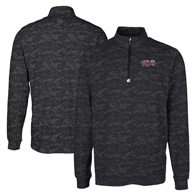 Men's Cutter & Buck Black Lansing Lugnuts Big Tall Traverse Camo Print Stretch Quarter-Zip Pullover Top