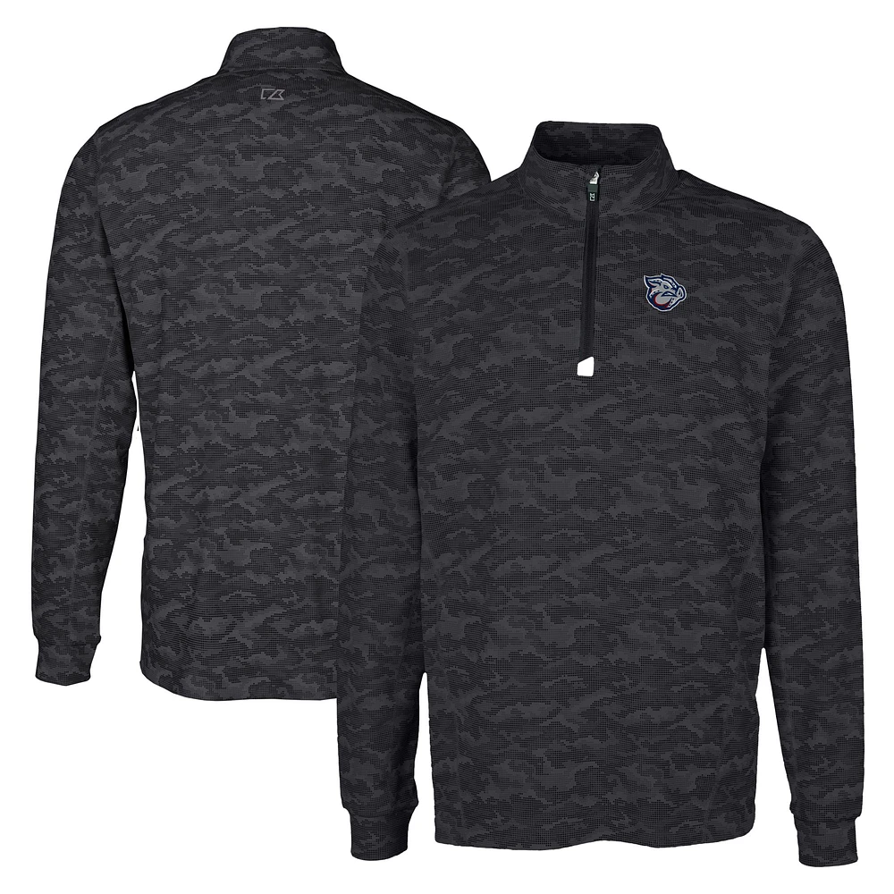 Men's Cutter & Buck Black Lehigh Valley IronPigs Big Tall Traverse Camo Print Stretch Quarter-Zip Pullover Top