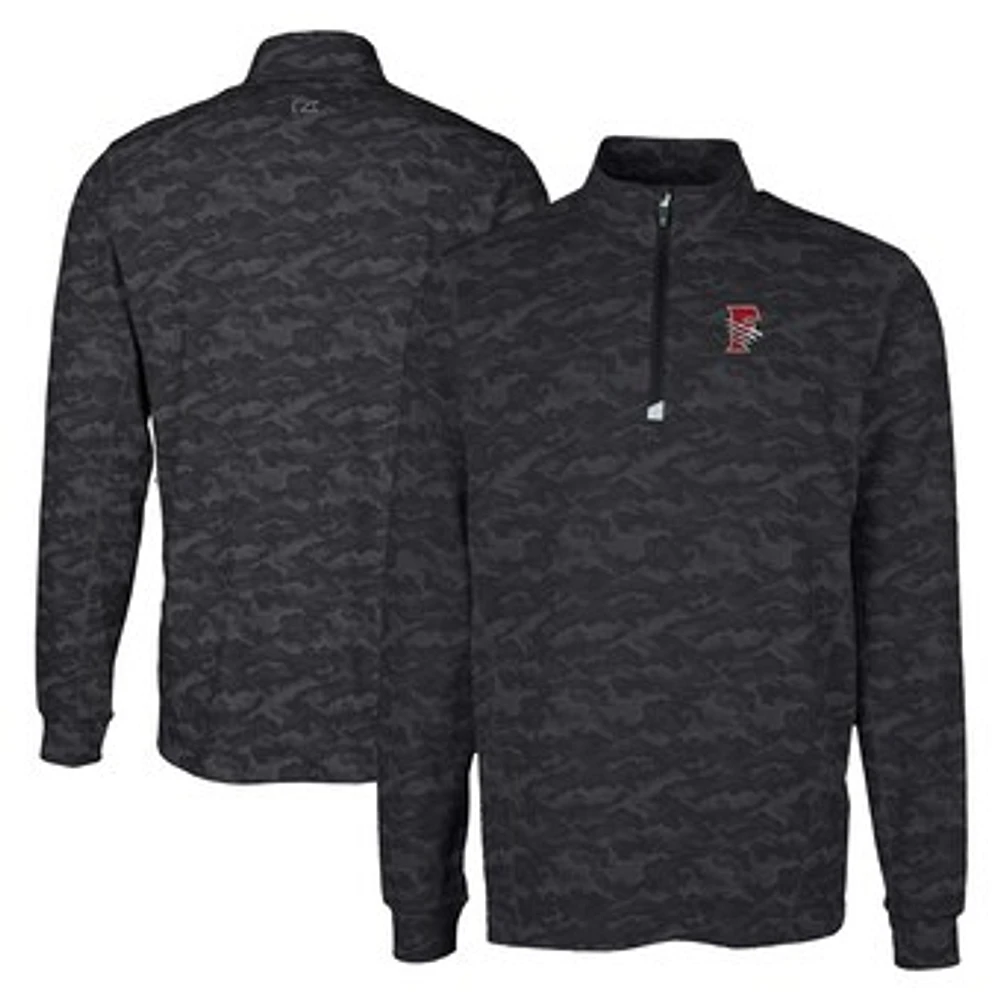 Men's Cutter & Buck Black Fresno Grizzlies Big Tall Traverse Camo Print Stretch Quarter-Zip Pullover Top