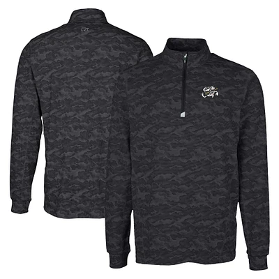 Men's Cutter & Buck Black Omaha Storm Chasers Big Tall Traverse Camo Print Stretch Quarter-Zip Pullover Top