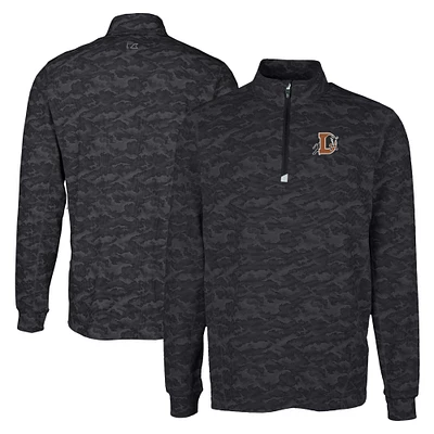 Men's Cutter & Buck Black Durham Bulls Big Tall Traverse Camo Print Stretch Quarter-Zip Pullover Top