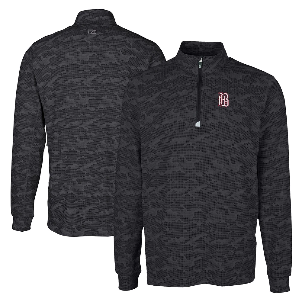Men's Cutter & Buck Black Birmingham Barons Big Tall Traverse Camo Print Stretch Quarter-Zip Pullover Top