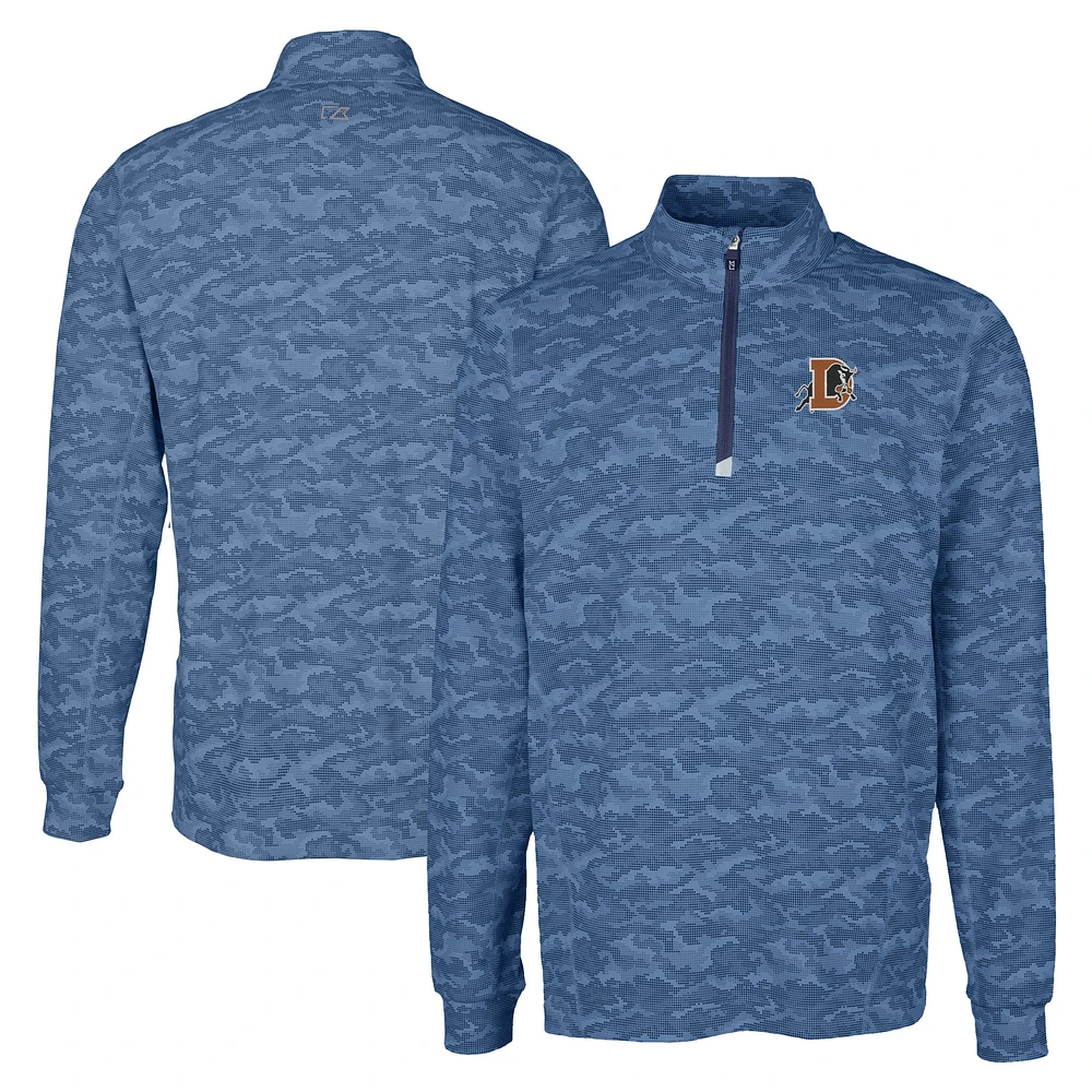 Men's Cutter & Buck Navy Durham Bulls Big Tall Traverse Camo Print Stretch Quarter-Zip Pullover Top