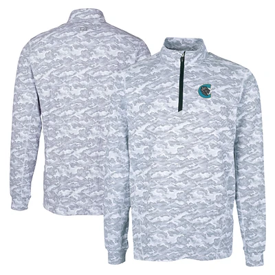 Men's Cutter & Buck Charcoal Charlotte Knights Big Tall Traverse Camo Print Stretch Quarter-Zip Pullover Top
